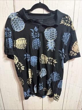 H&M Black Polo with Blue and Cream Pineapple Print